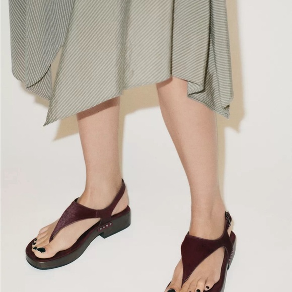 NEW Zara Studded Leather Sandals in Burgundy Red - US 10 - Picture 5 of 6